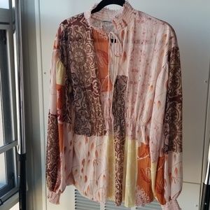 Zara Silk Like Boho Shirt, Sz M